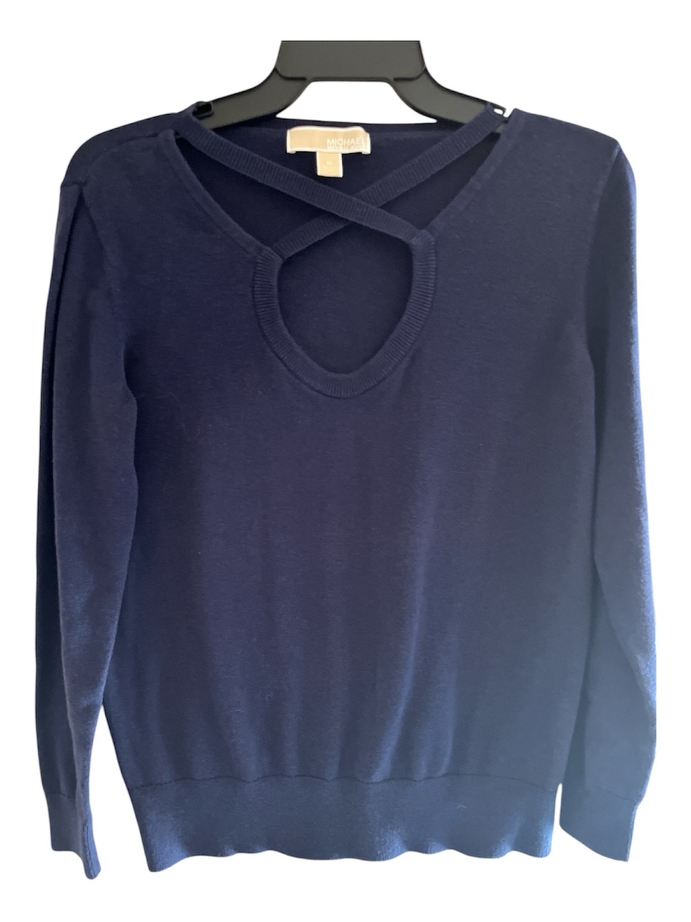 Michael Kors Navy Cross-Front Keyhole Sweater